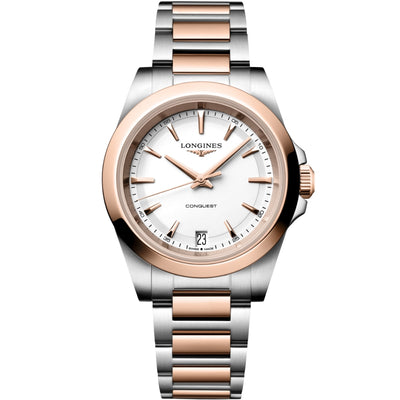 Longines Conquest Two-Tone Red PVD White Dial Watch L34603187