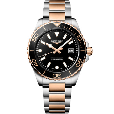 Longines HydroConquest Two-Tone Red PVD Black Dial Watch L37693587