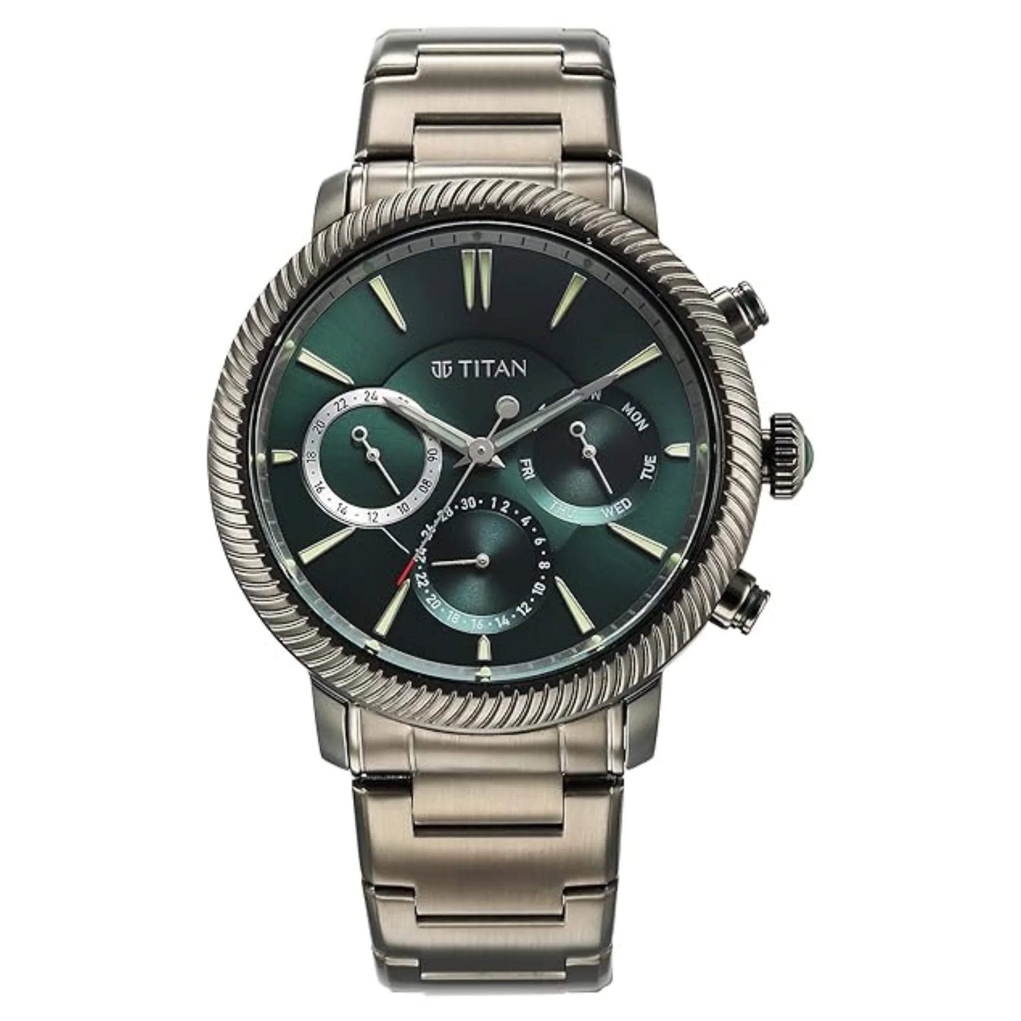 Titan 10012QM01 male Green Round Watch