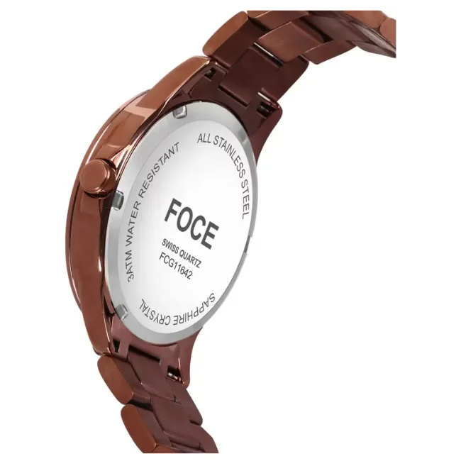 FOCE Automatic Brown Dial Metal Belt Watch For Men-FC 11642GBR6
