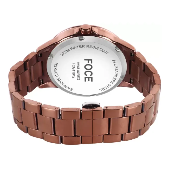 FOCE Automatic Brown Dial Metal Belt Watch For Men-FC 11642GBR6