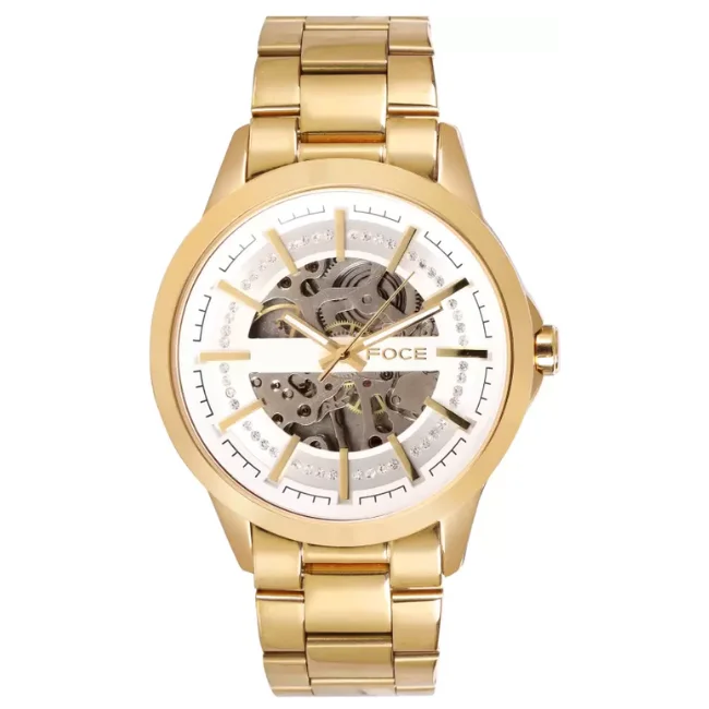 FOCE Automatic White Dial Metal Belt Watch For Men-FC 11642GG1