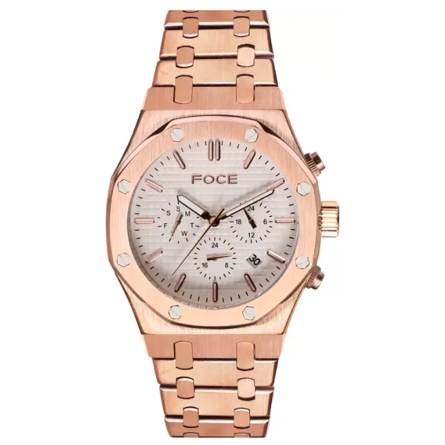 FOCE Chronograph White Dial Metal Belt Watch For Men-FC 11643GRG1