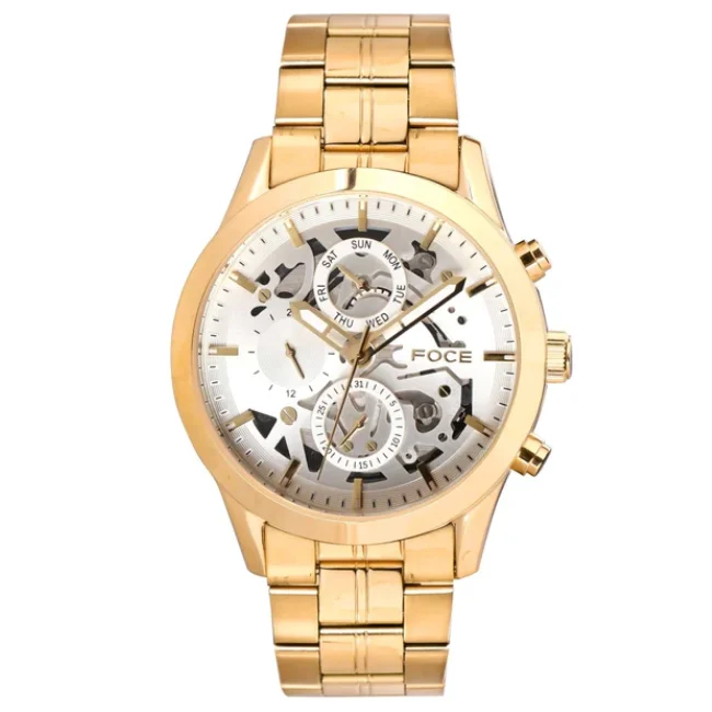 FOCE Multifunction White Dial Metal Belt Watch For Men-FC 11647GG1