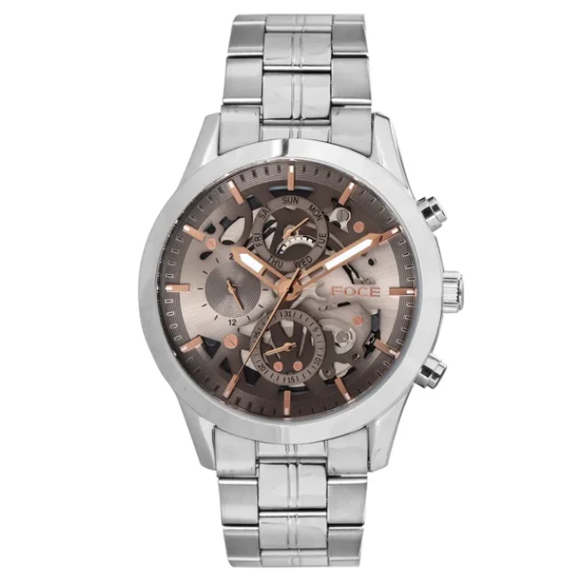 FOCE Multifunction Grey Dial Metal Belt Watch For Men-FC 11647GGR2