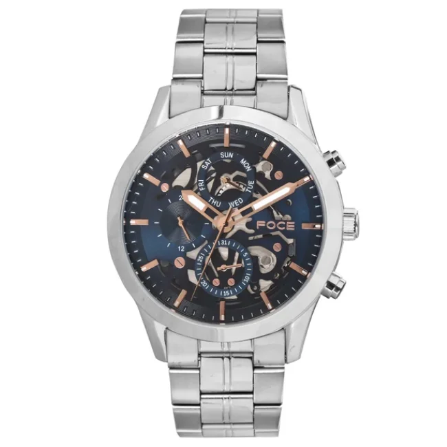 FOCE Multifunction Blue Dial Metal Belt Watch For Men-FC 11647GGR3