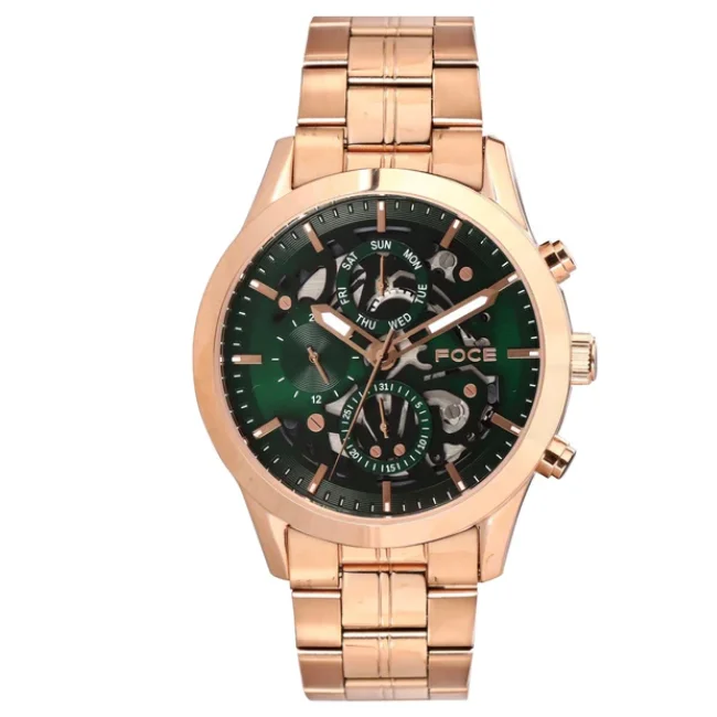 FOCE Multifunction Green Dial Metal Belt Watch For Men-FC 11647GRG2
