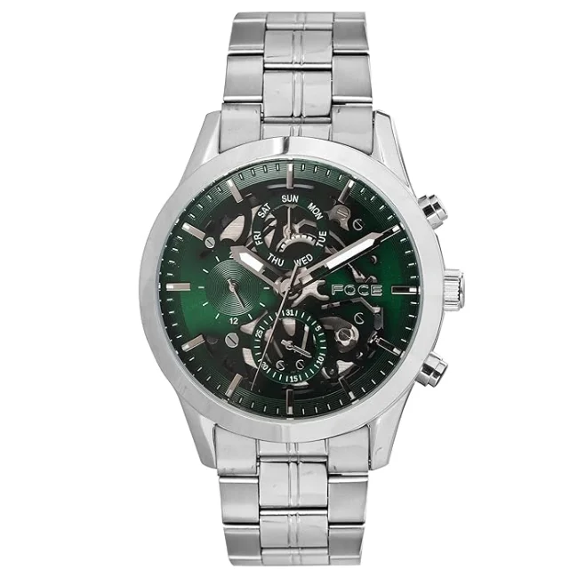 FOCE Multifunction Green Dial Metal Belt Watch For Men-FC 11647GST2