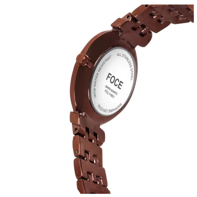 FOCE Analog Brown Dial Metal Belt Watch For Women-FC11651LBR6