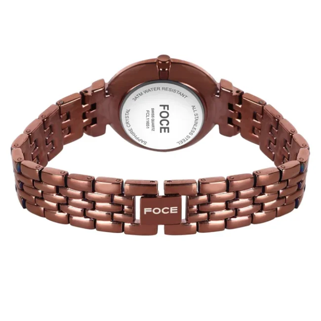 FOCE Analog Brown Dial Metal Belt Watch For Women-FC11651LBR6