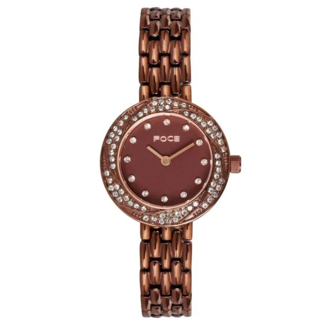 FOCE Analog Brown Dial Metal Belt Watch For Women-FC 11654LBR6