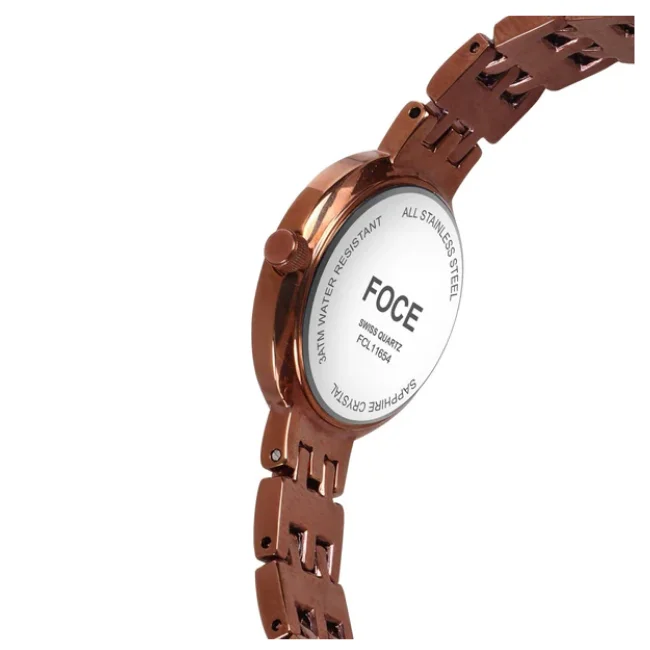 FOCE Analog Brown Dial Metal Belt Watch For Women-FC 11654LBR6