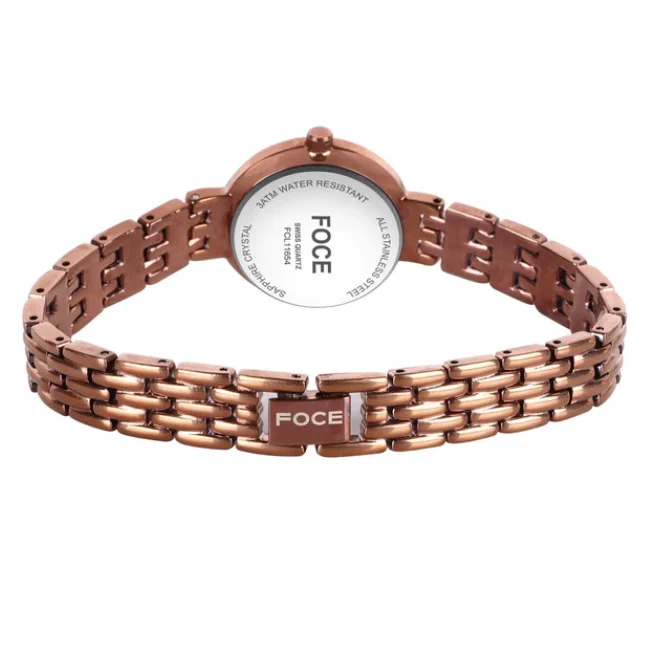 FOCE Analog Brown Dial Metal Belt Watch For Women-FC 11654LBR6