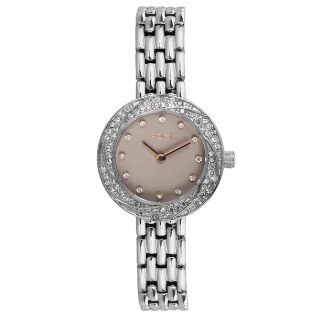 FOCE Analog Grey Dial Metal Belt Watch For Women-FC 11654LGR3