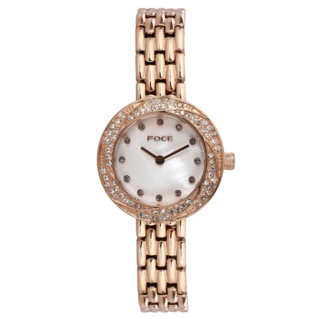 FOCE Analog White Dial Metal Belt Watch For Women-FC 11654LRG1