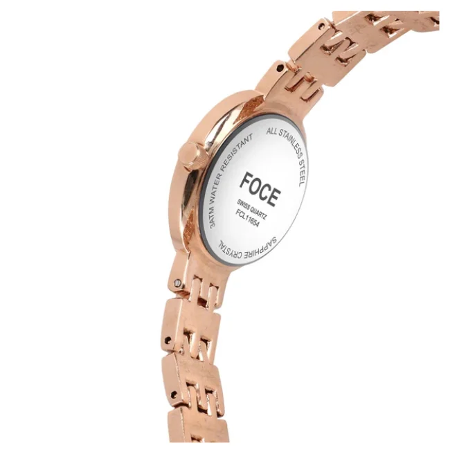 FOCE Analog White Dial Metal Belt Watch For Women-FC 11654LRG1