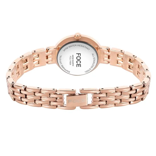 FOCE Analog Brown Dial Metal Belt Watch For Women-FC 11654LRG7