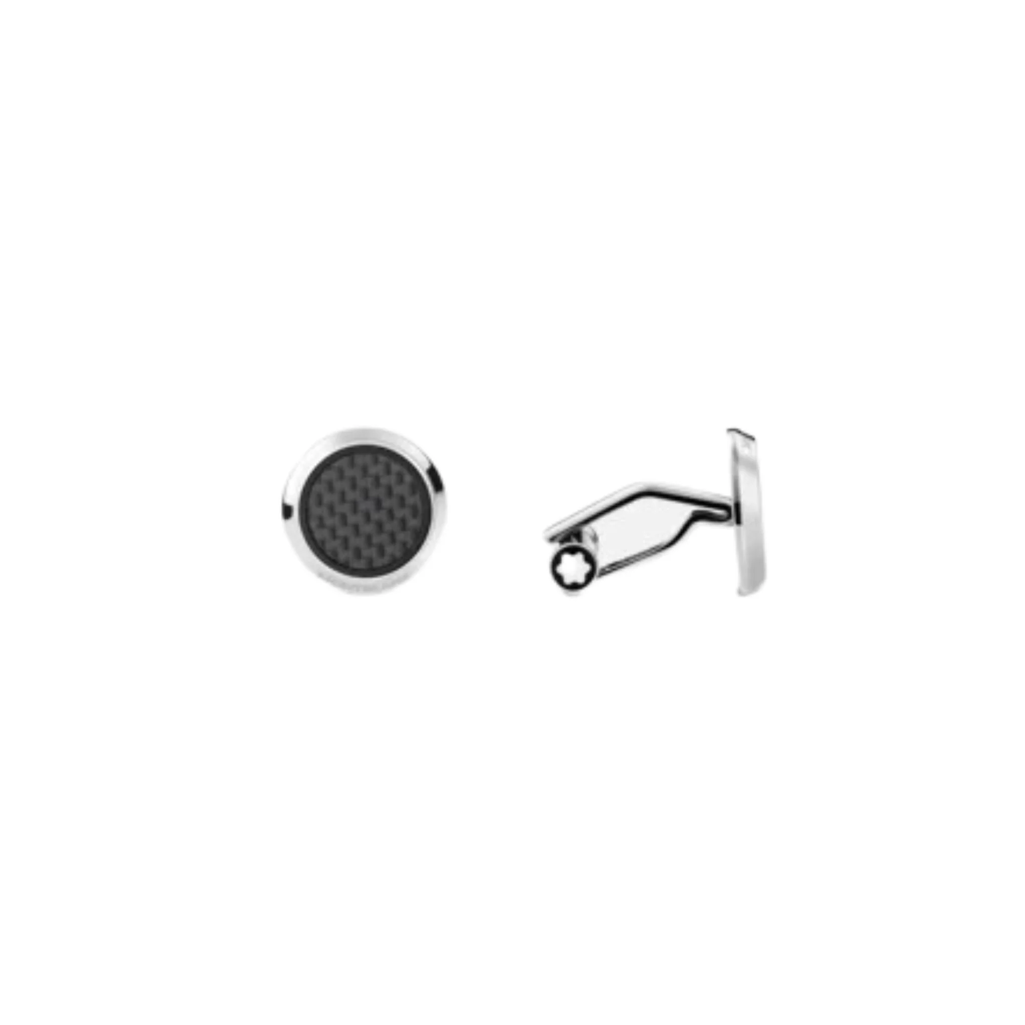 Montblanc Cufflinks Round In Stainless Steel With Carbon-Patterned Inlay-124295