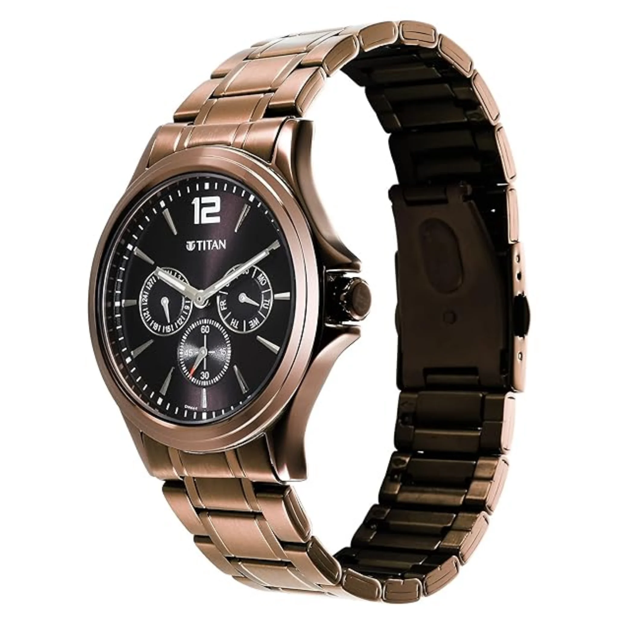 Titan Men Stainless Steel Brown Round - 1698QM02