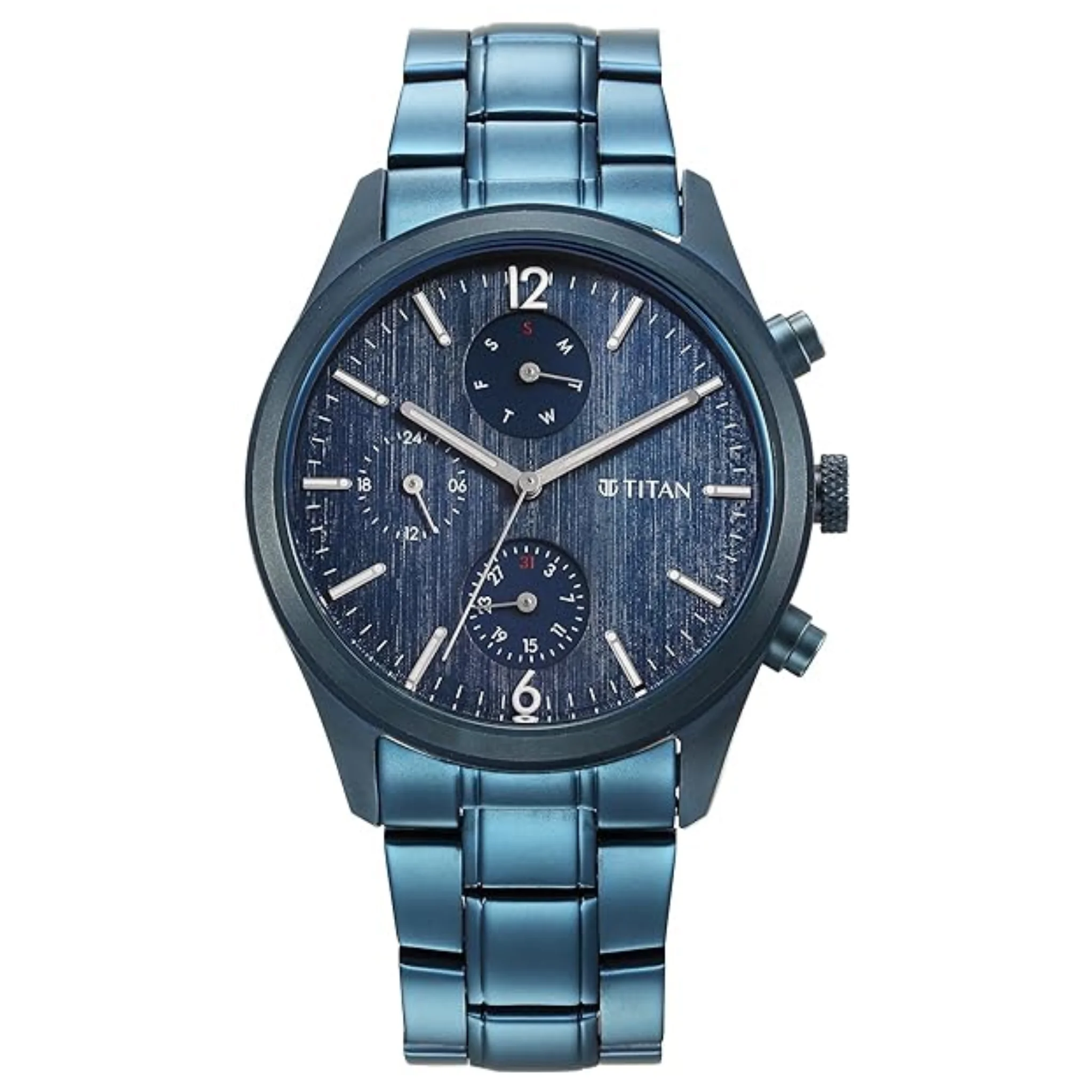 Titan Men Stainless Steel Blue Round - 1805QM07