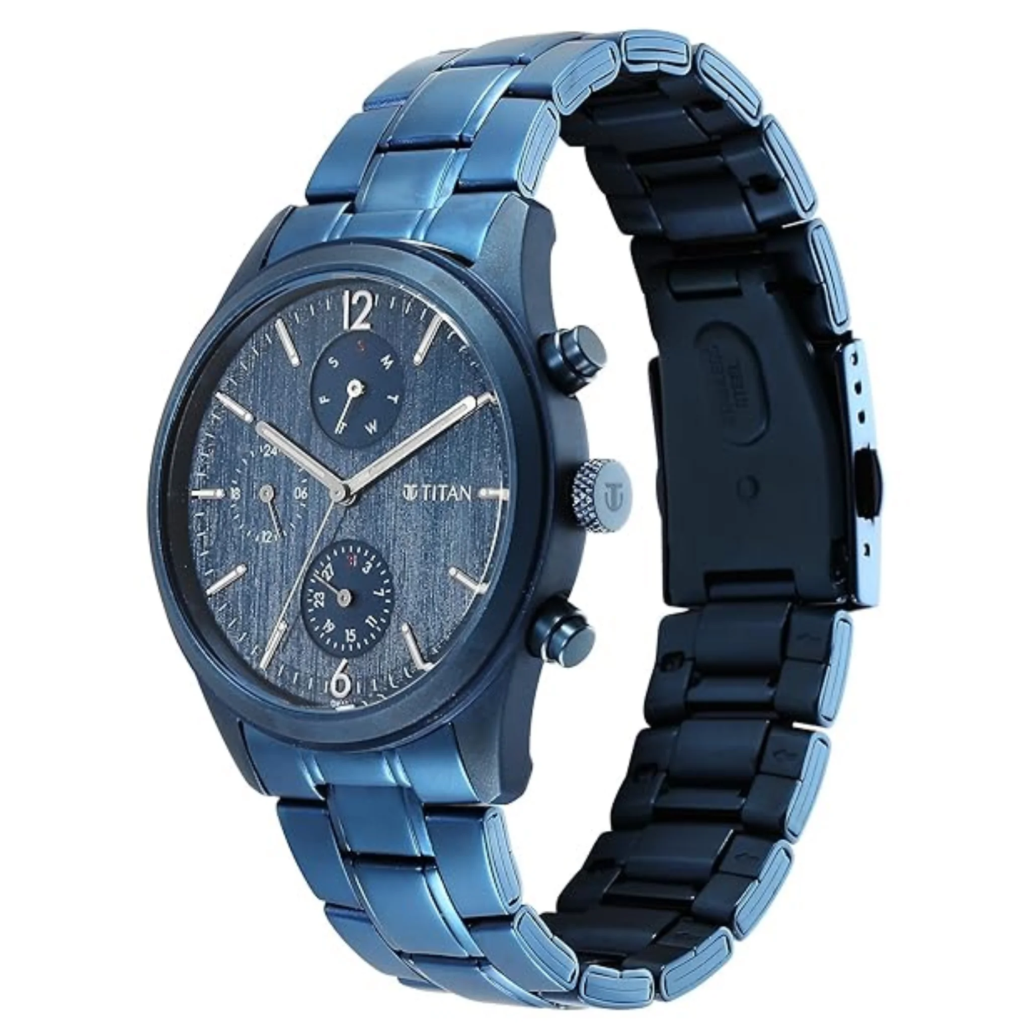 Titan Men Stainless Steel Blue Round - 1805QM07