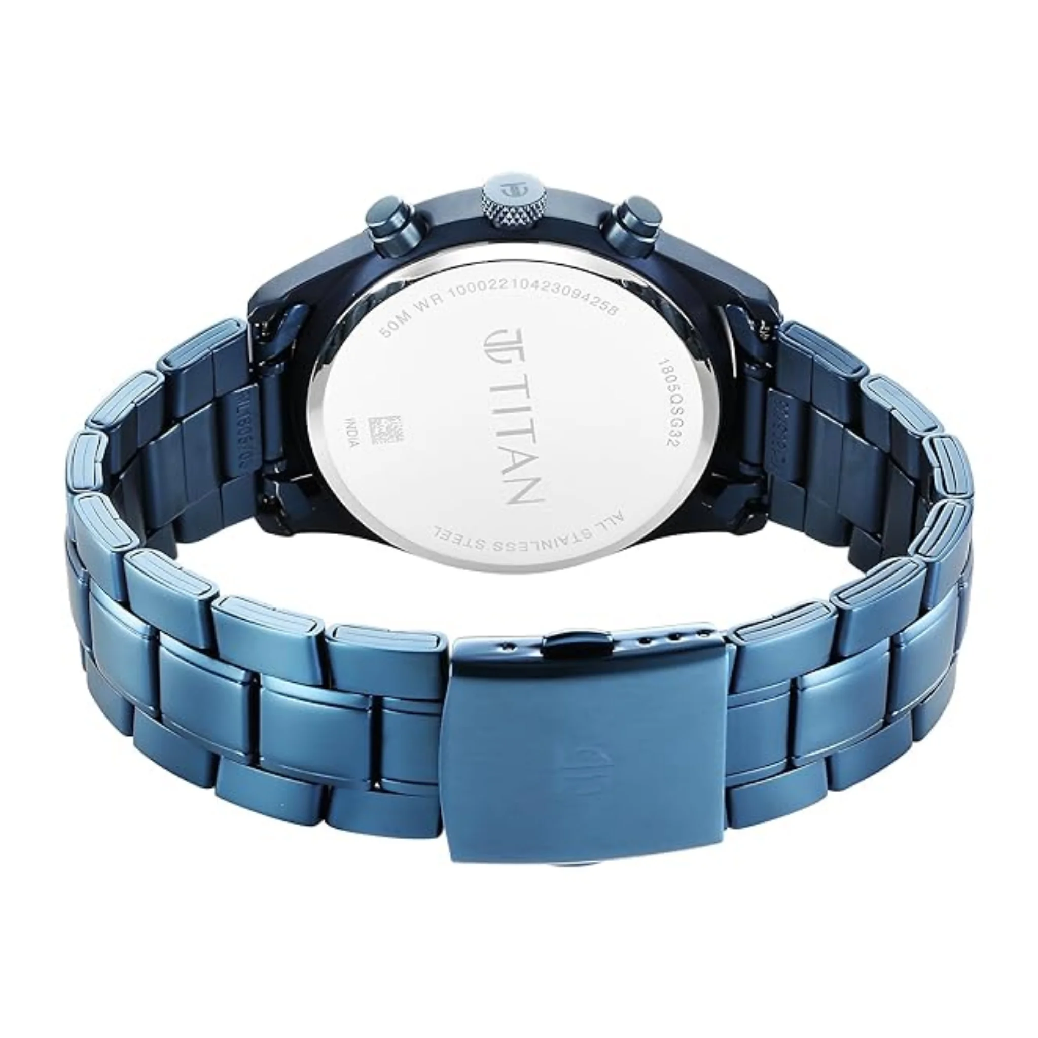 Titan Men Stainless Steel Blue Round - 1805QM07