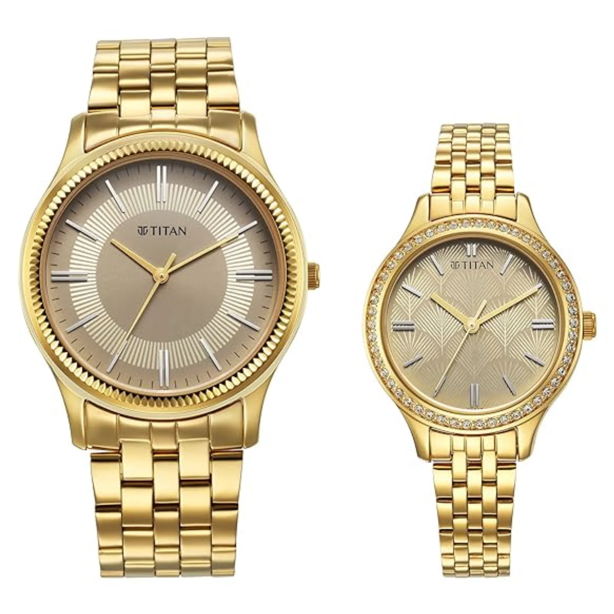 Titan 18242712YM01P pair Cream Round Watch