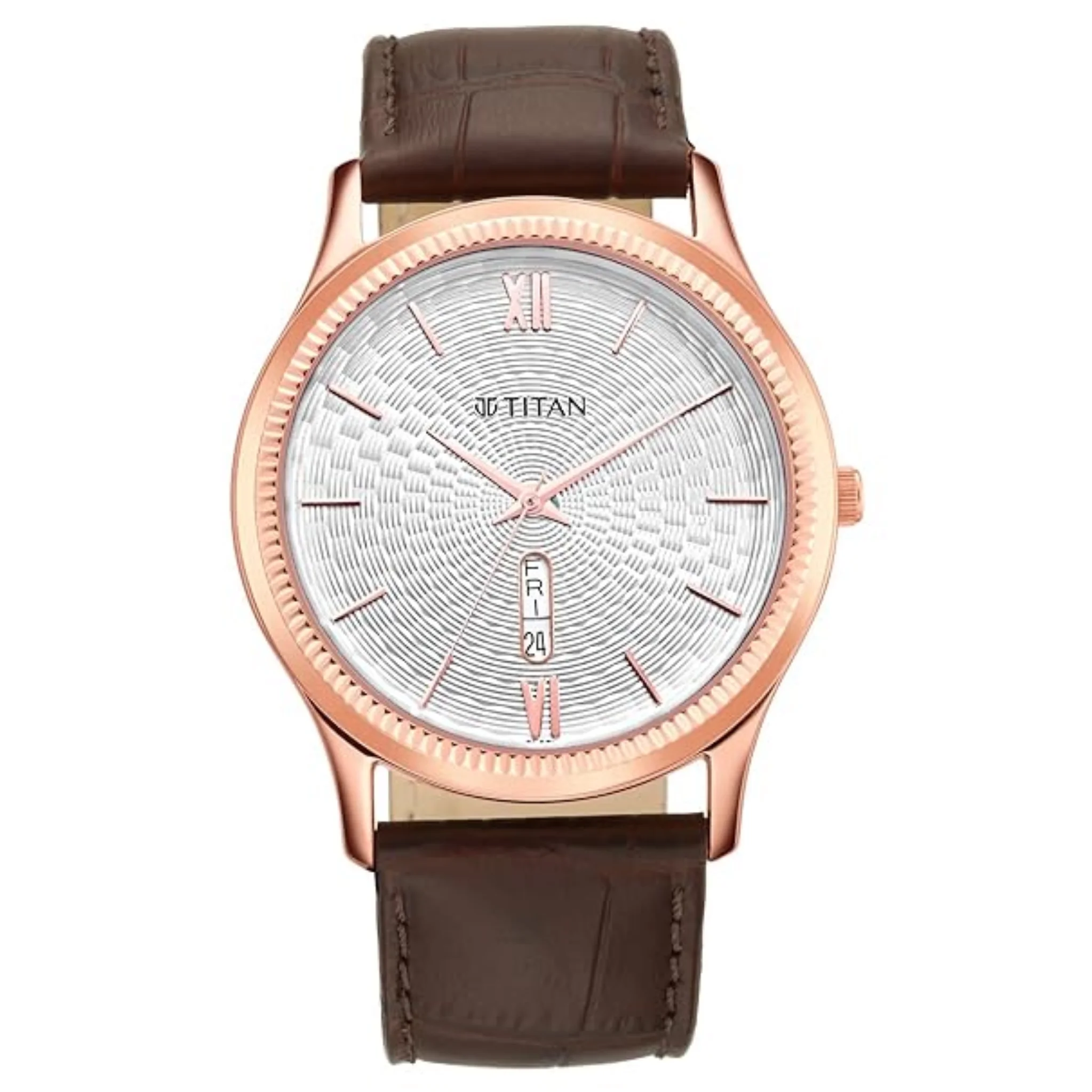 Titan Men Leather Silver Round - 1824WL02
