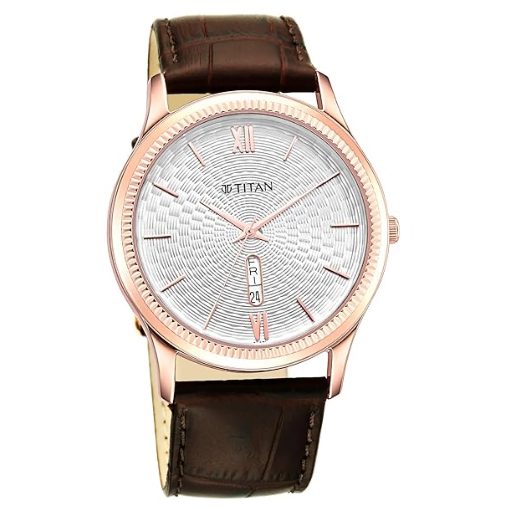 Titan Men Leather Silver Round - 1824WL02