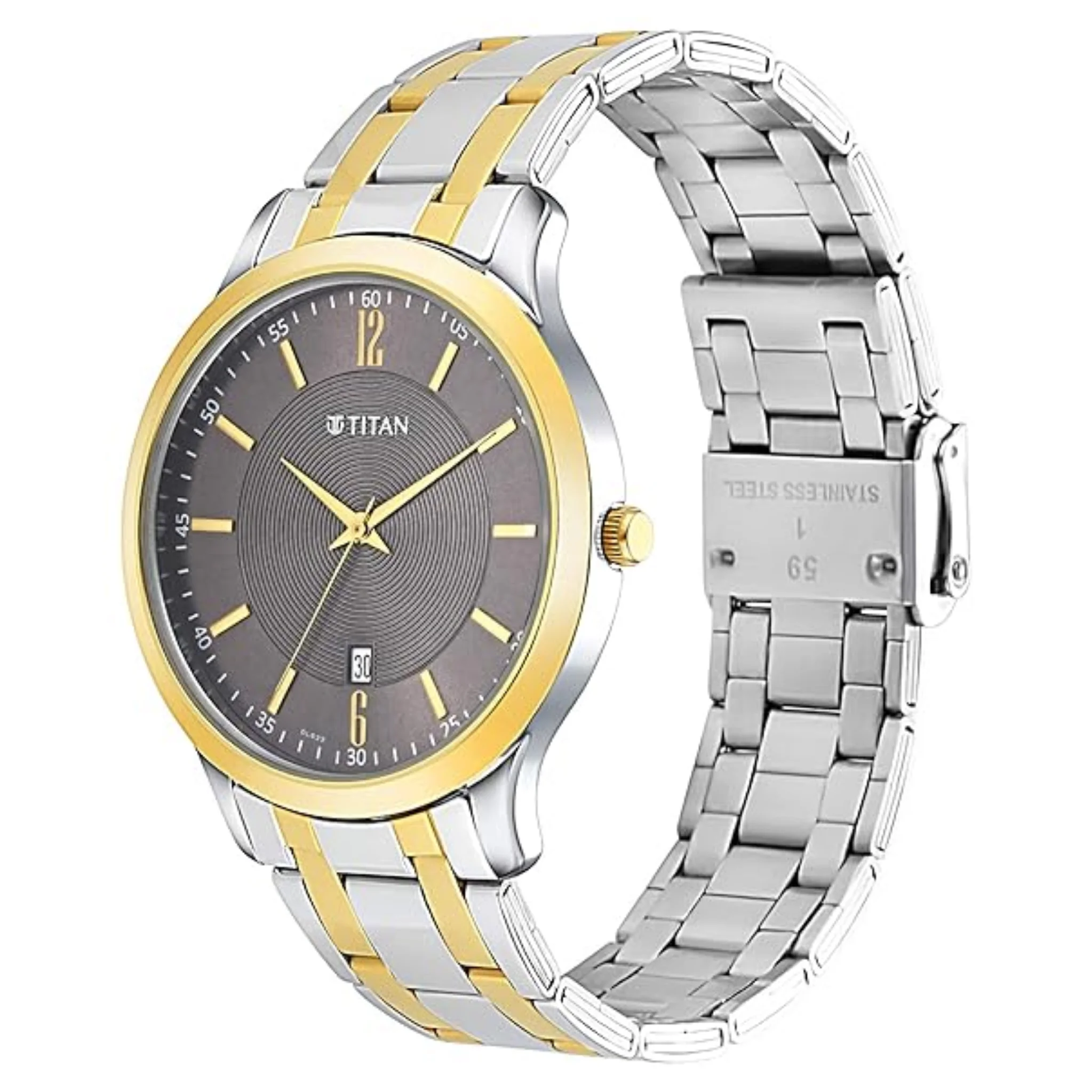 Titan Men Stainless Steel Brown Round - 1825BM01