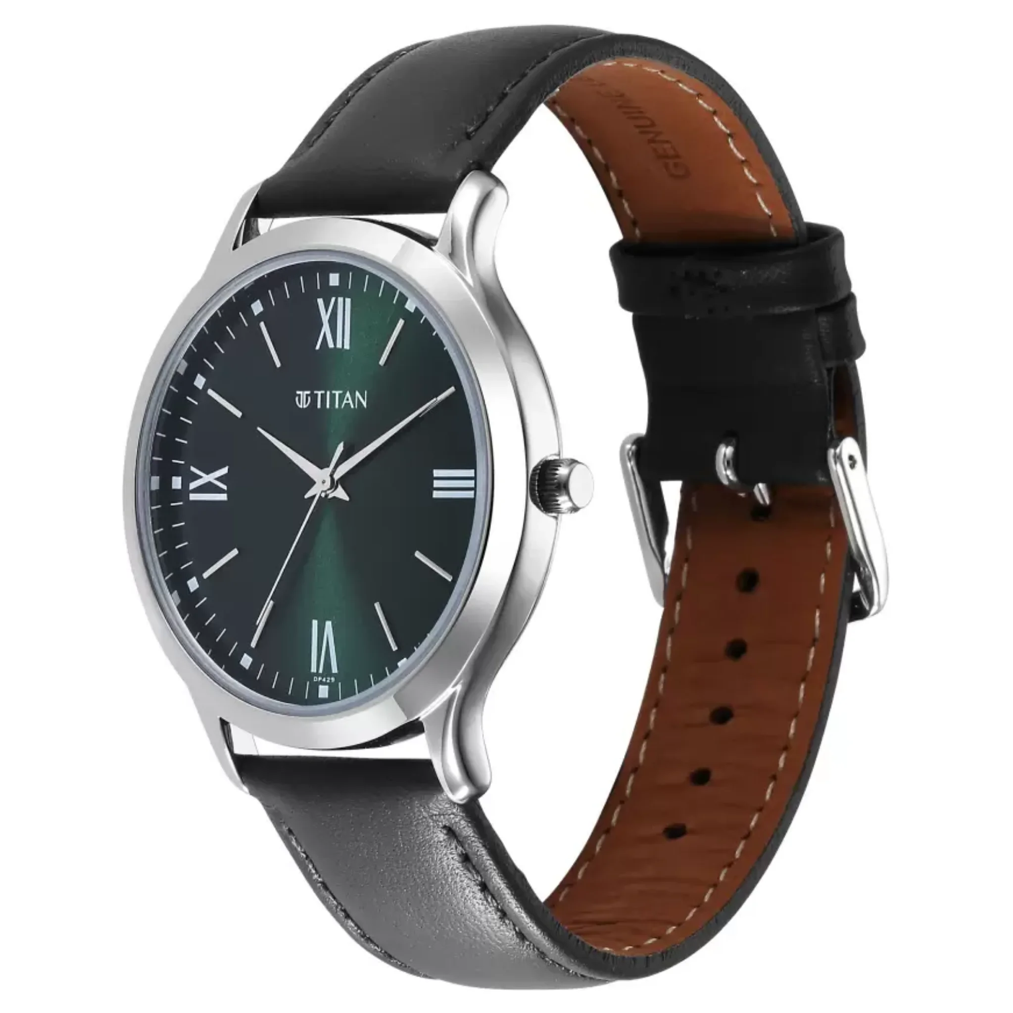 Titan Men Leather Green Round