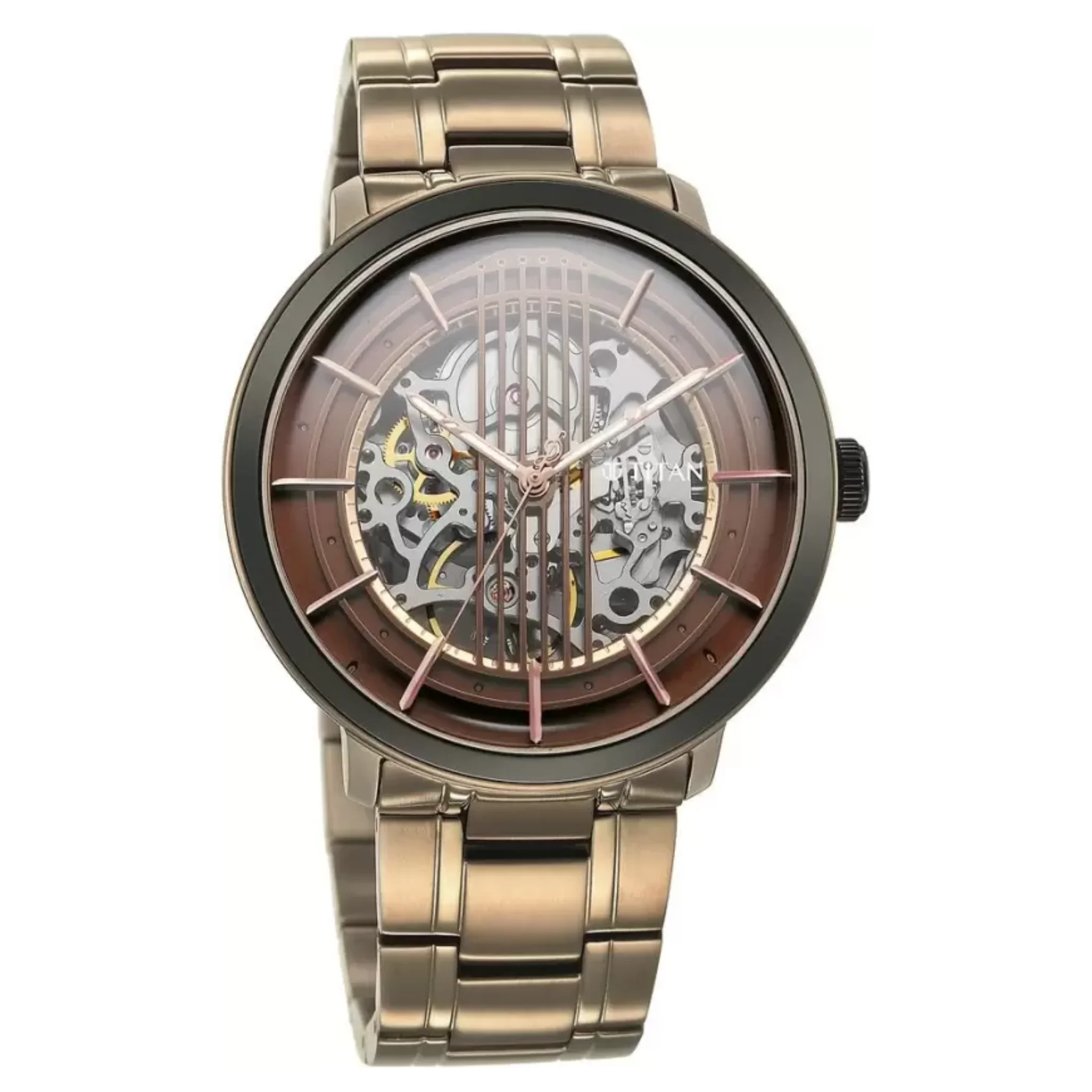 Titan Men Stainless Steel Brown Round - 1848KM05
