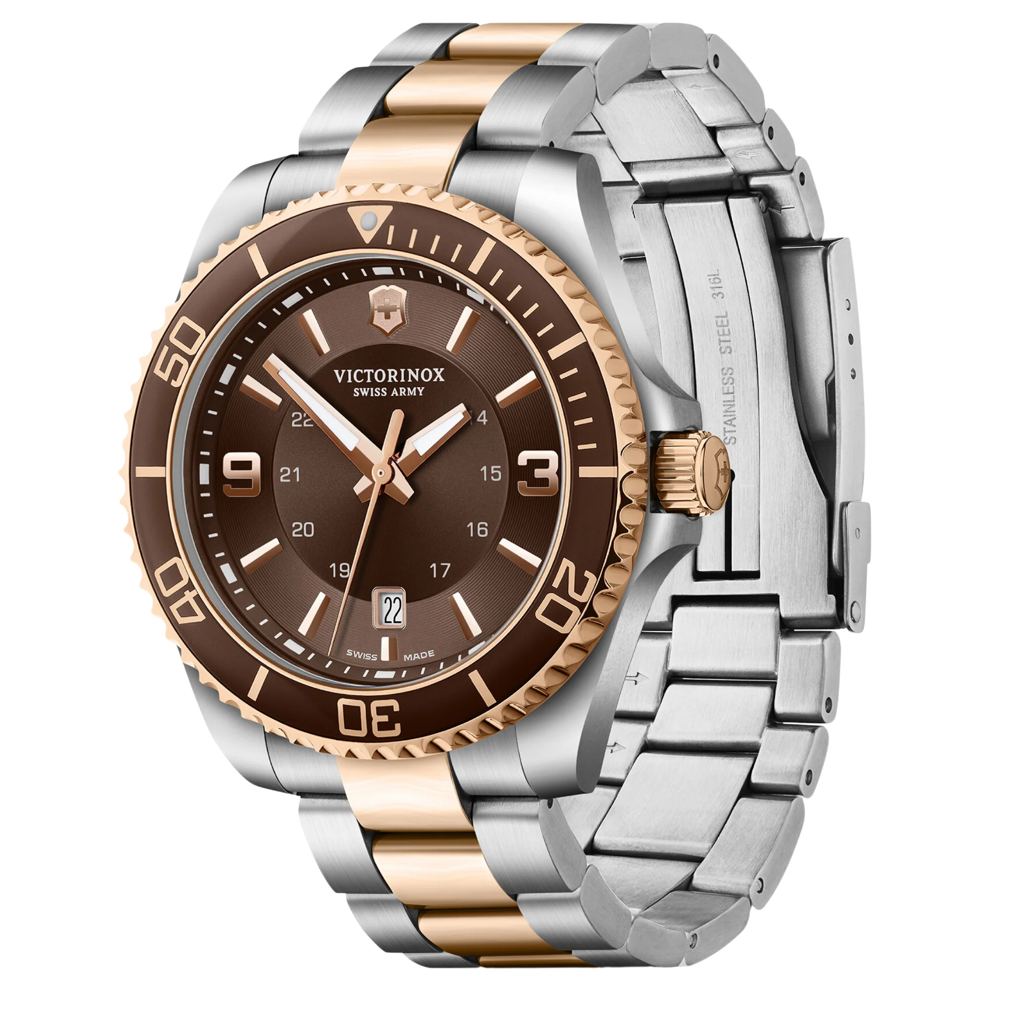 Victorinox Swiss Made Maverick Brown Dial Stainless Steel Bicolour Men'S Watch- 241951