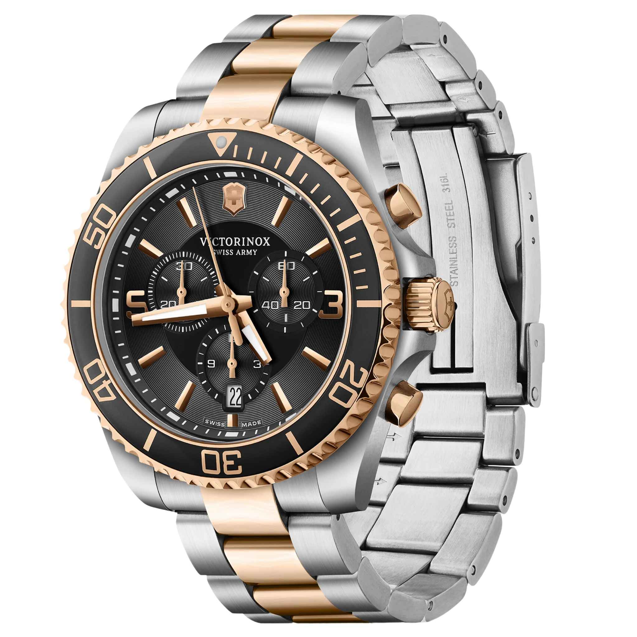 Victorinox Swiss Made Maverick Chronograph Black Dial Bicolour Men'S Watch- 241952