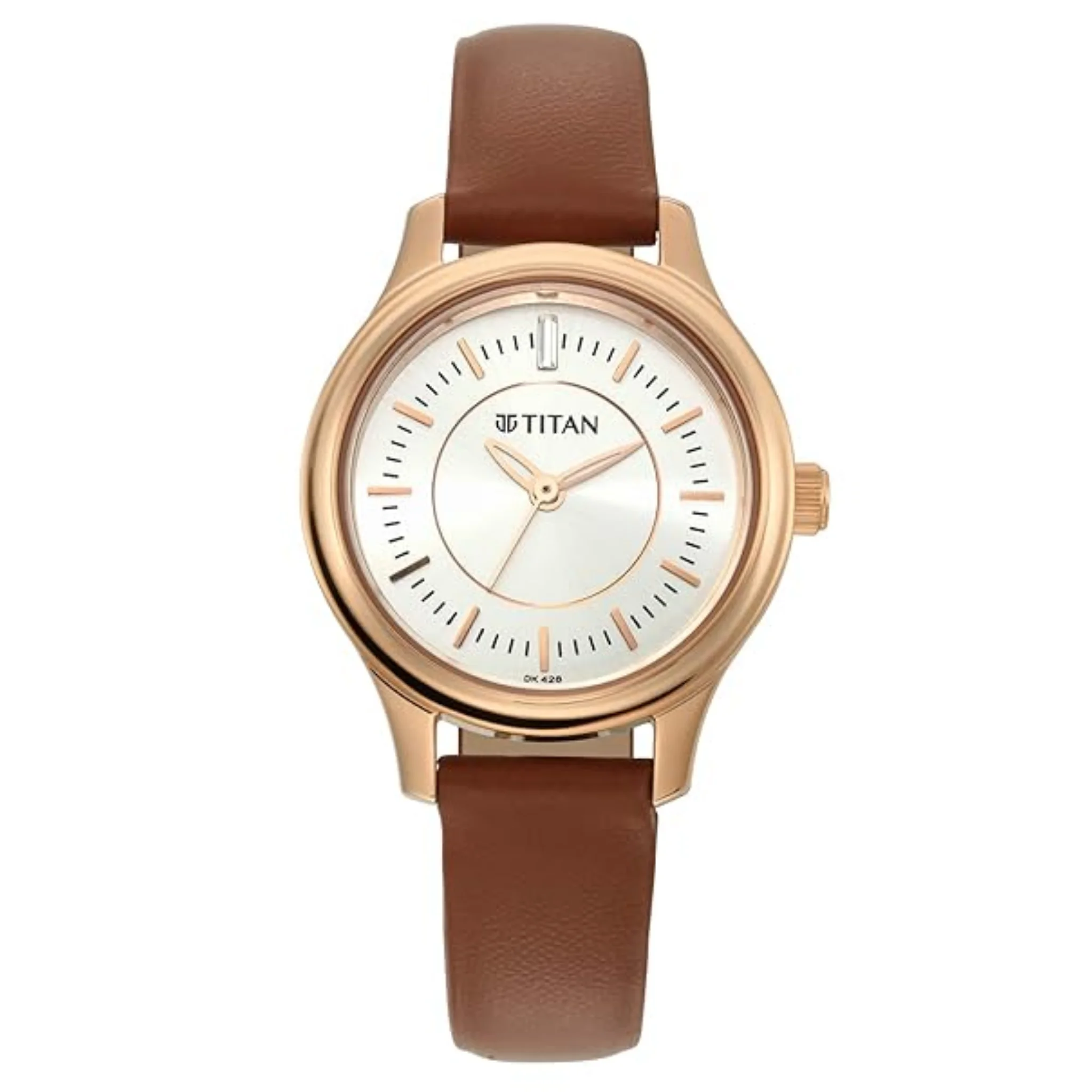 Titan Women Leather Silver Round