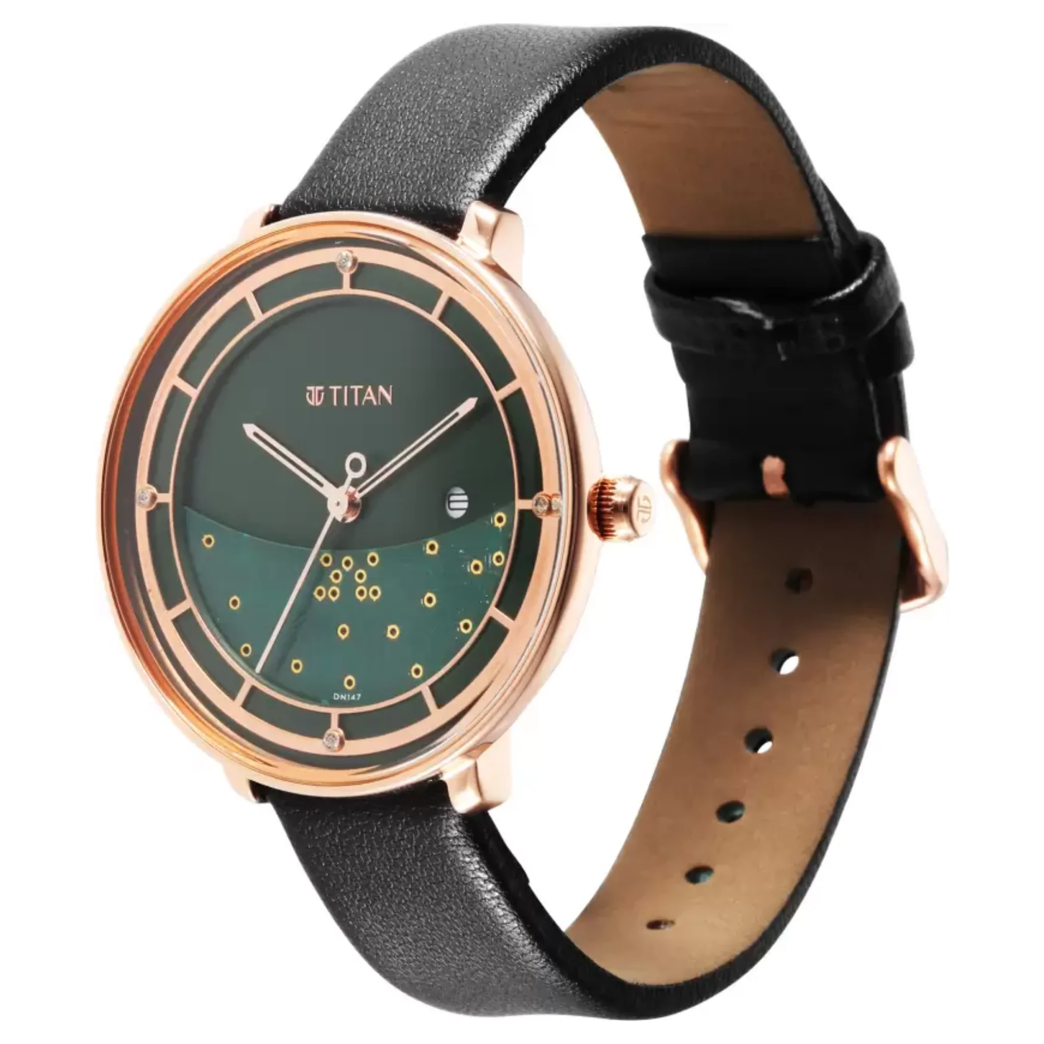 Titan Women Leather Green Round - 2686SM02