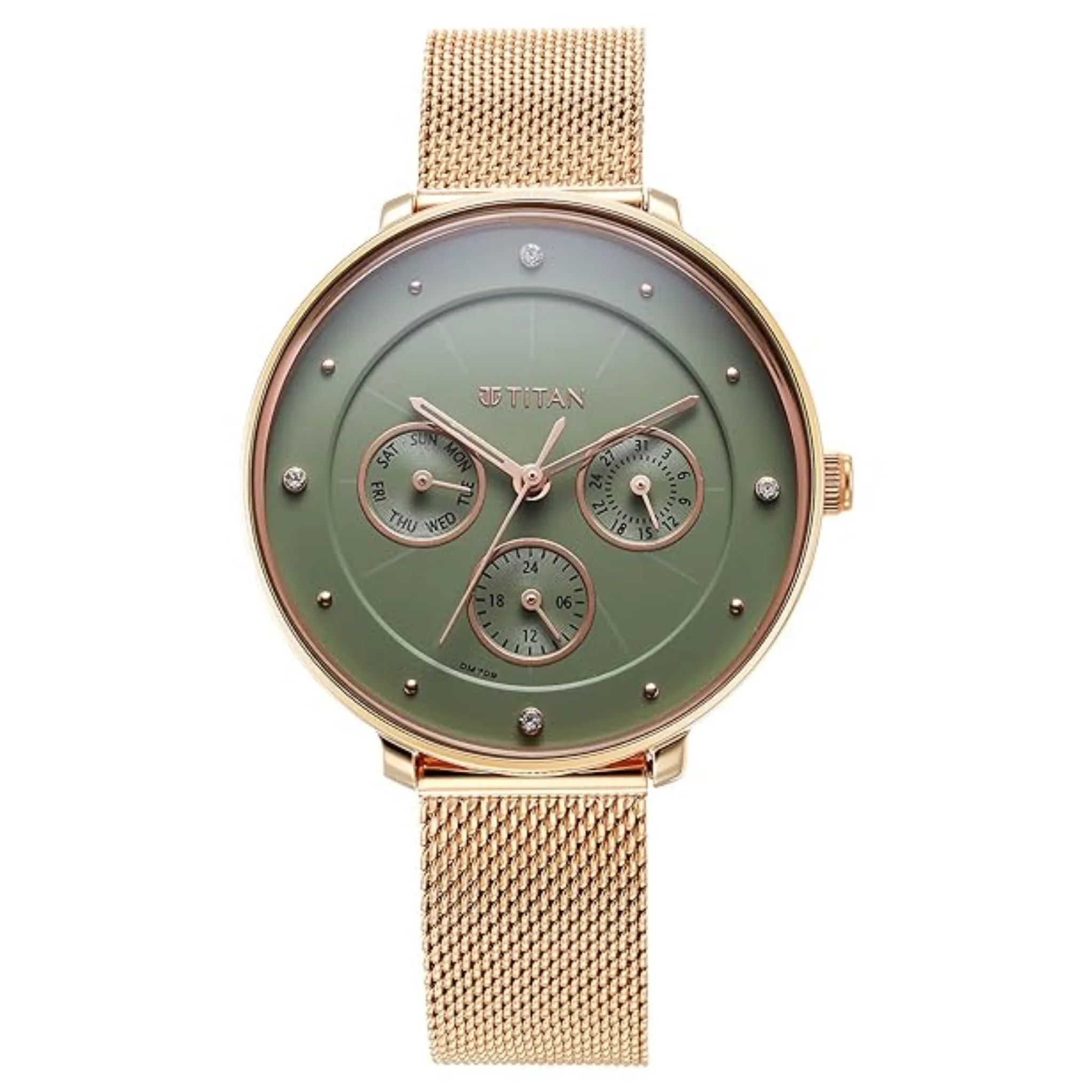 Titan Women Stainless Steel Green Round