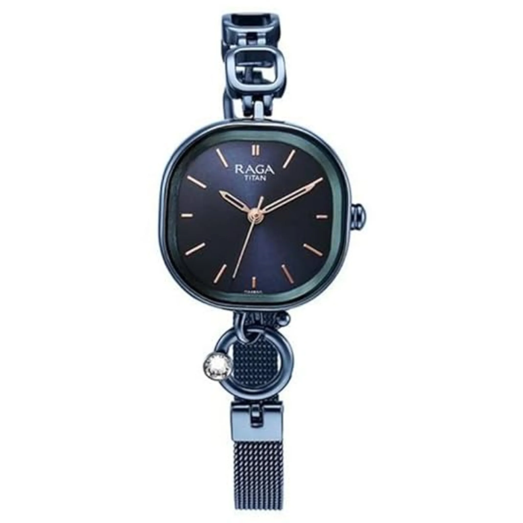 Titan Women Brass Blue Rectangle