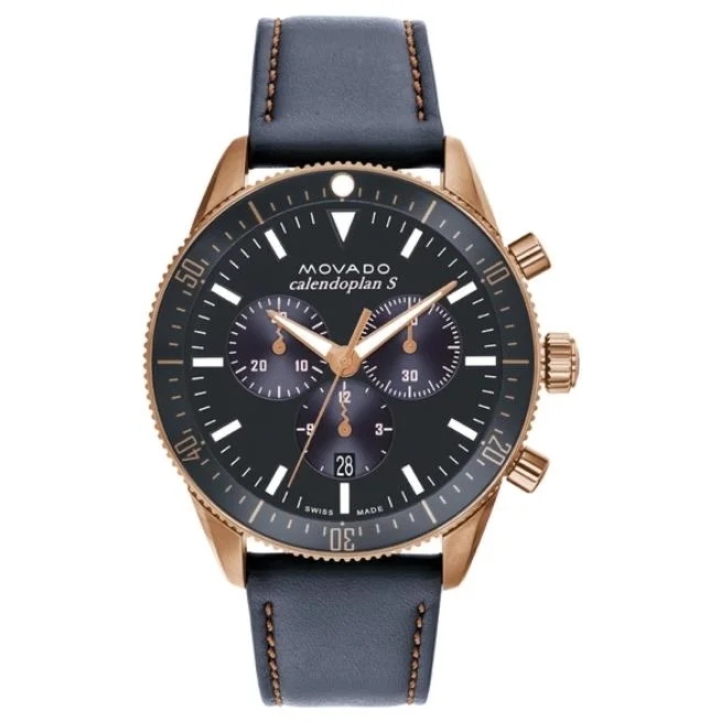 Movado Heritage Male Grey Chronograph Leather Watch- 3650168