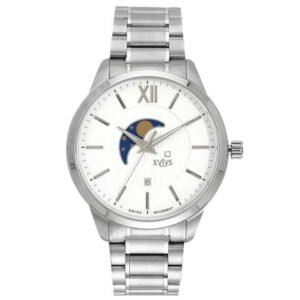Xylys Quartz Analog Moonphase White Dial Stainless Steel Strap Watch for Men