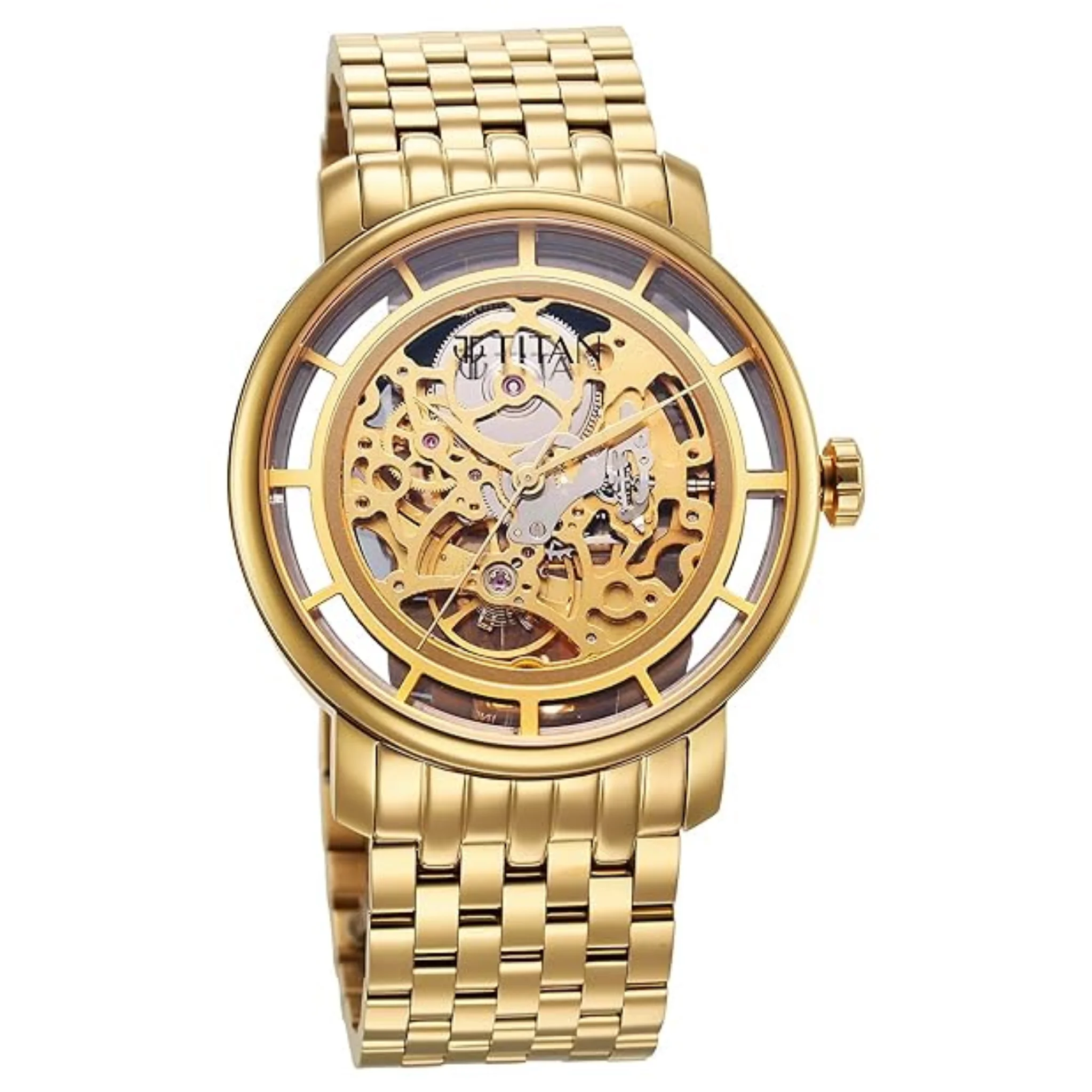 Titan Men Stainless Steel Gold Round