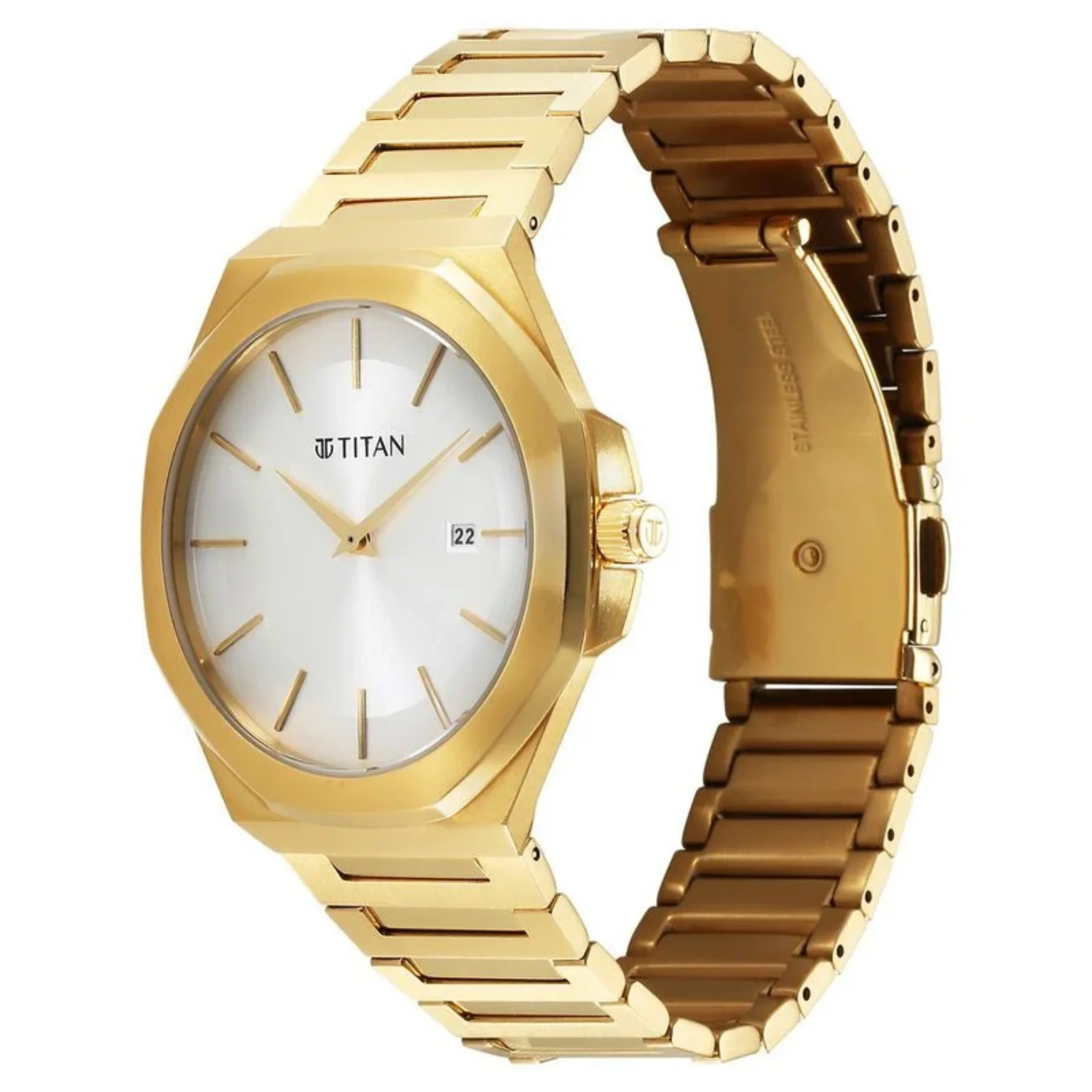 Titan Men Stainless Steel Silver Octagonal