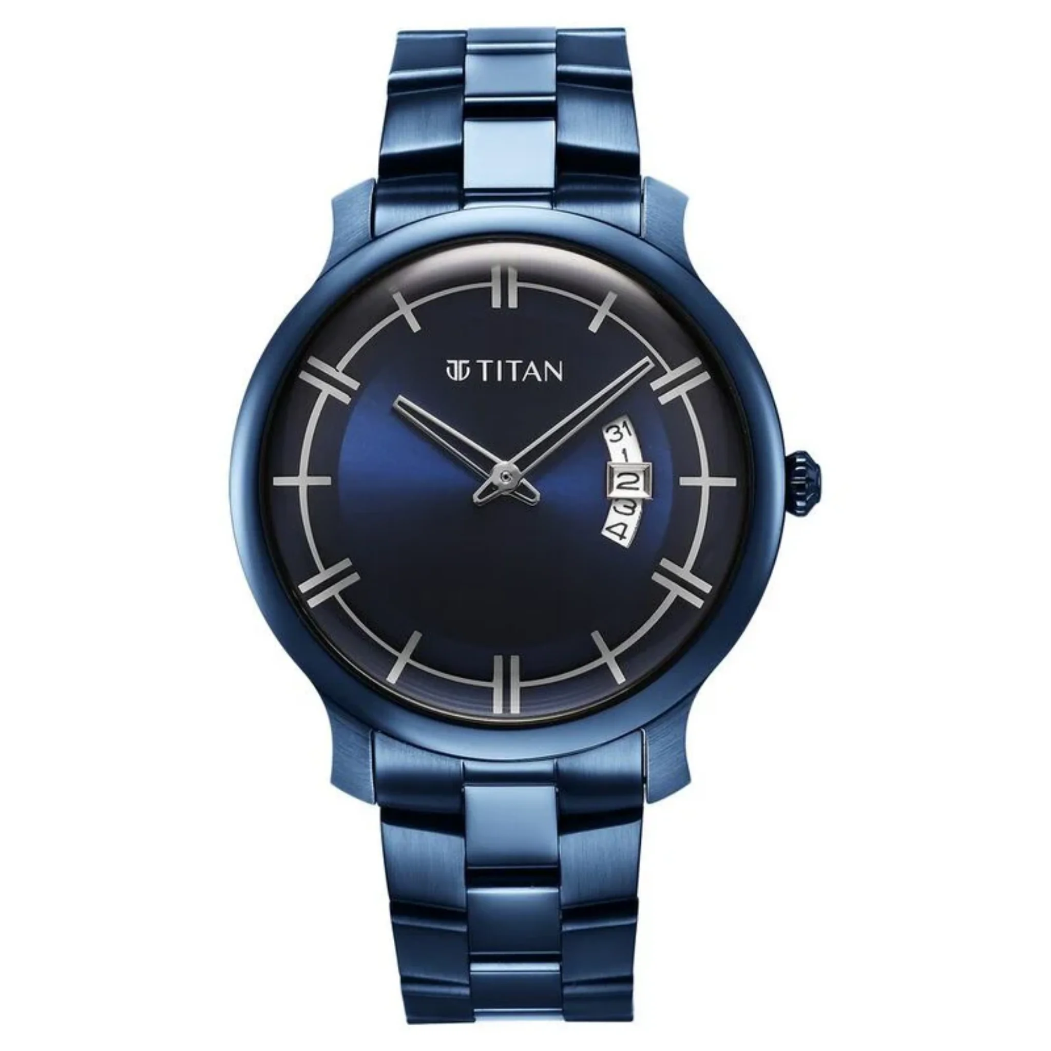 Titan Men Stainless Steel Blue Round (90170QM01) TGTLuxe