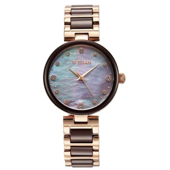 Titan Brown Women Quartz Watch 95214KD03