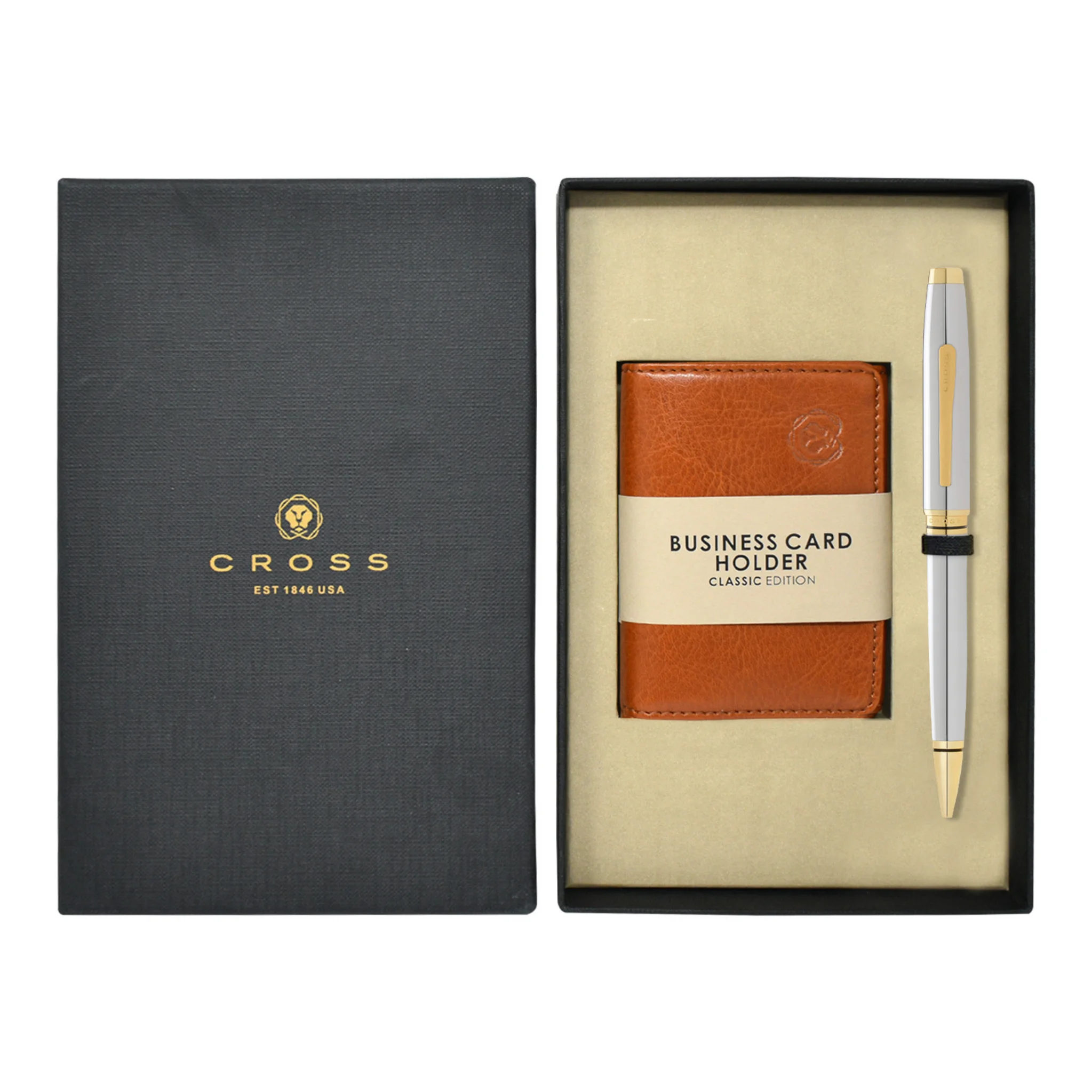Cross Pen Coventry Chrome/Gold Ball Point Pen + BCH Tan