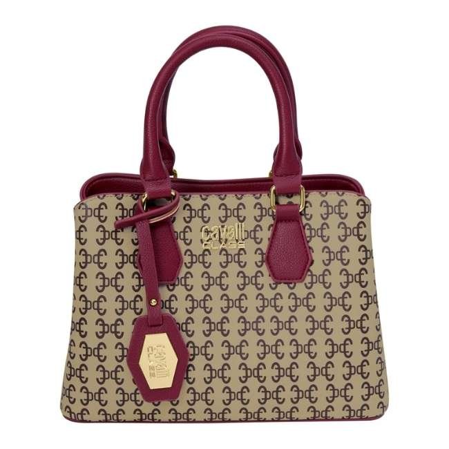 Cavalli Class Liri Burgundy And Logo Print Casual Hand Bag Cchb00502400