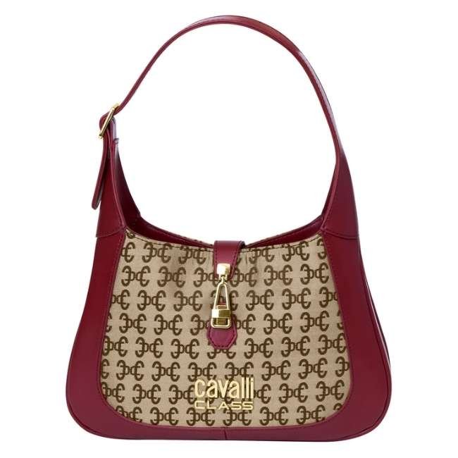 Cavalli Class Simeto Burgundy And Logo Jacquard Casual Hand Bag Cchb00532400