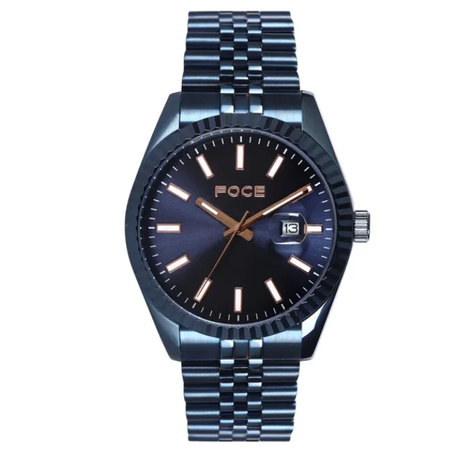 FOCE Multifunction Blue Dial Metal Belt Watch For Men-FC11641GBL4