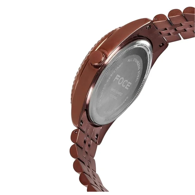 FOCE Multifunction Brown Dial Metal Belt Watch For Men-FC11641GBR6