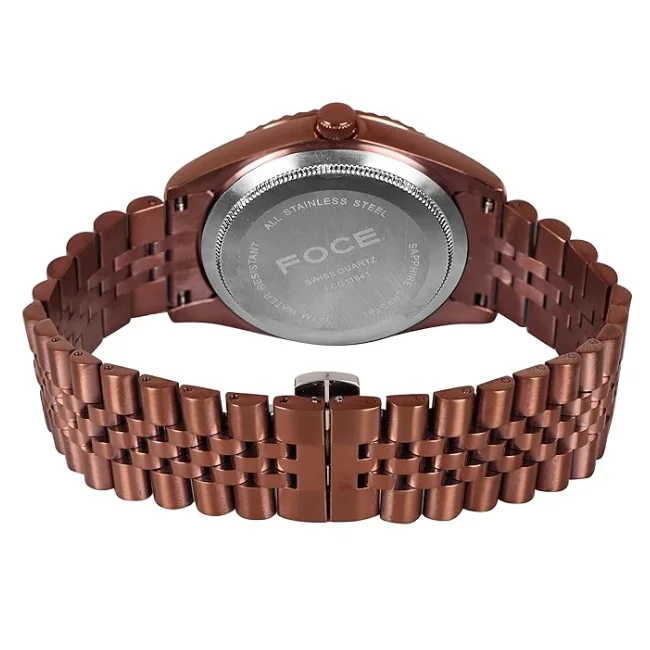 FOCE Multifunction Brown Dial Metal Belt Watch For Men-FC11641GBR6